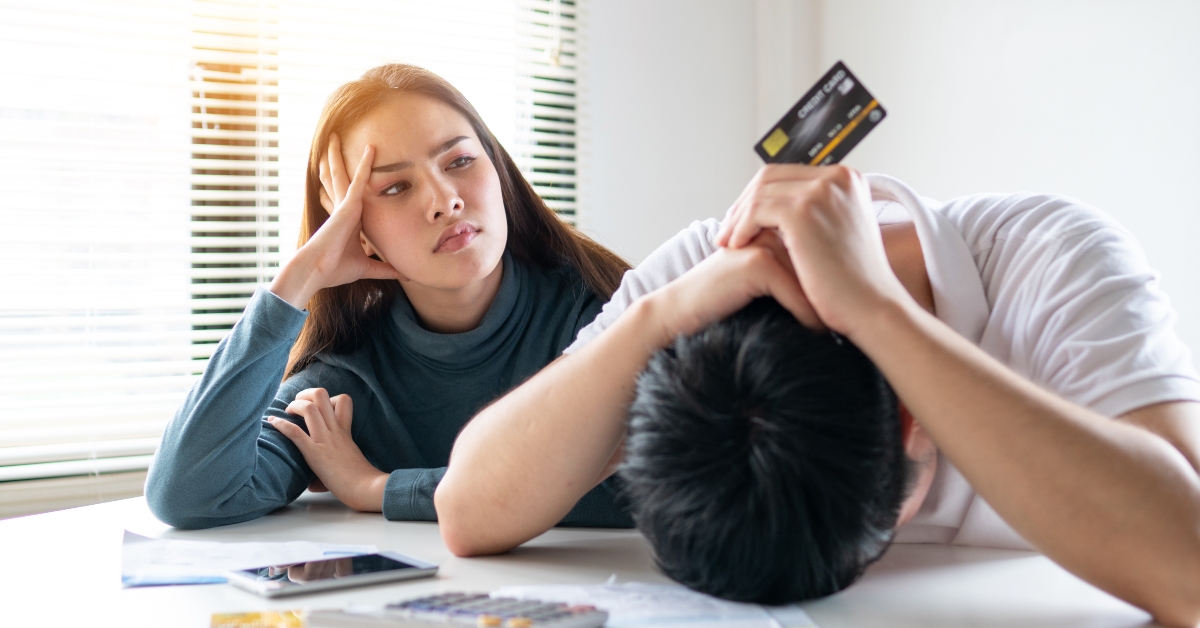young asian couple felling stress