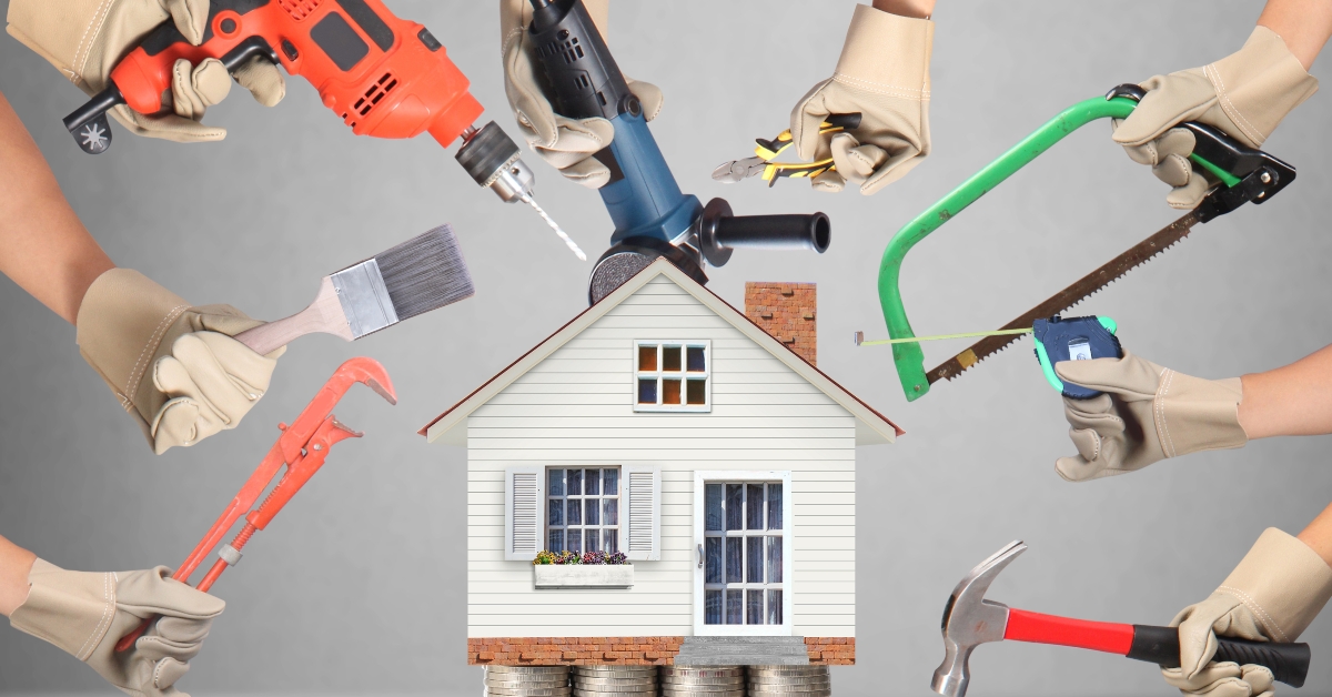 house surrounded by the selection of tools
