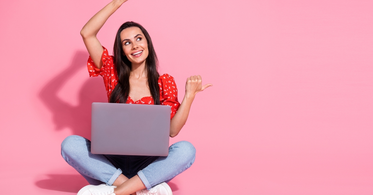 woman sitting on floor direct fingers