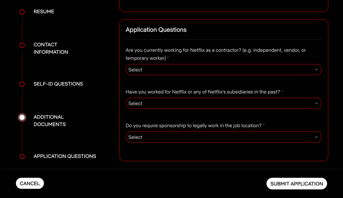 screenshot of application page