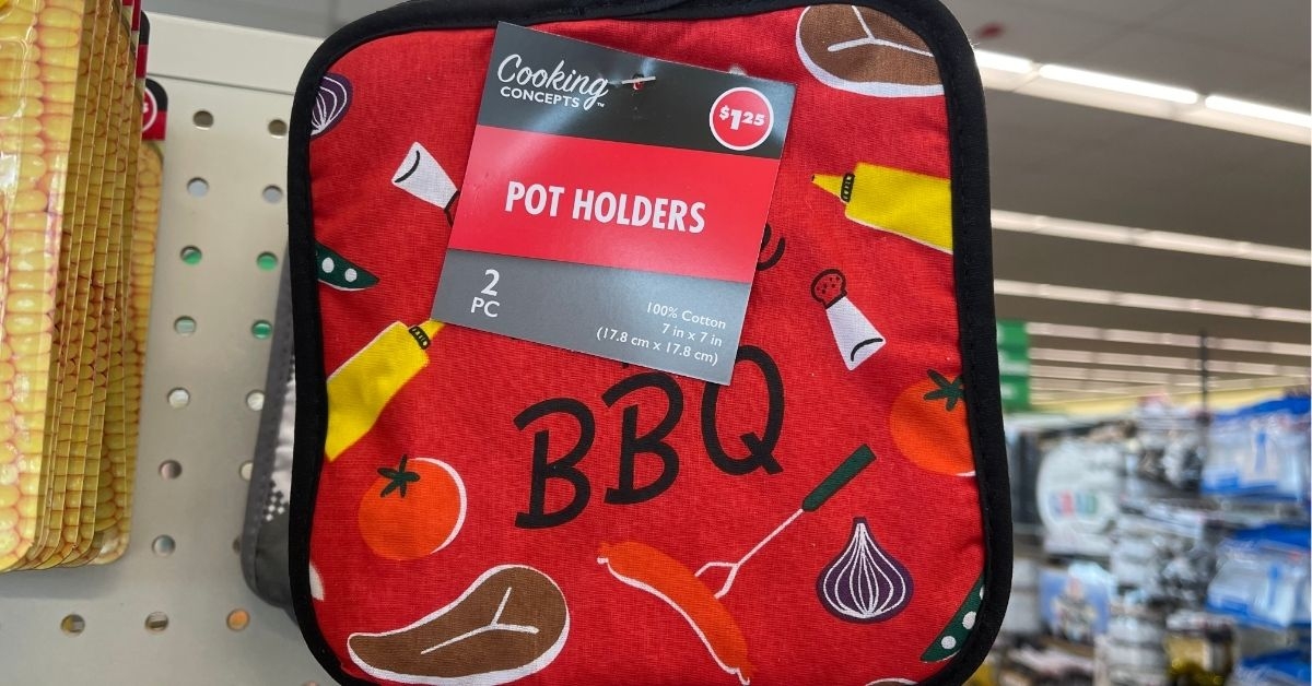 a display of pot holders