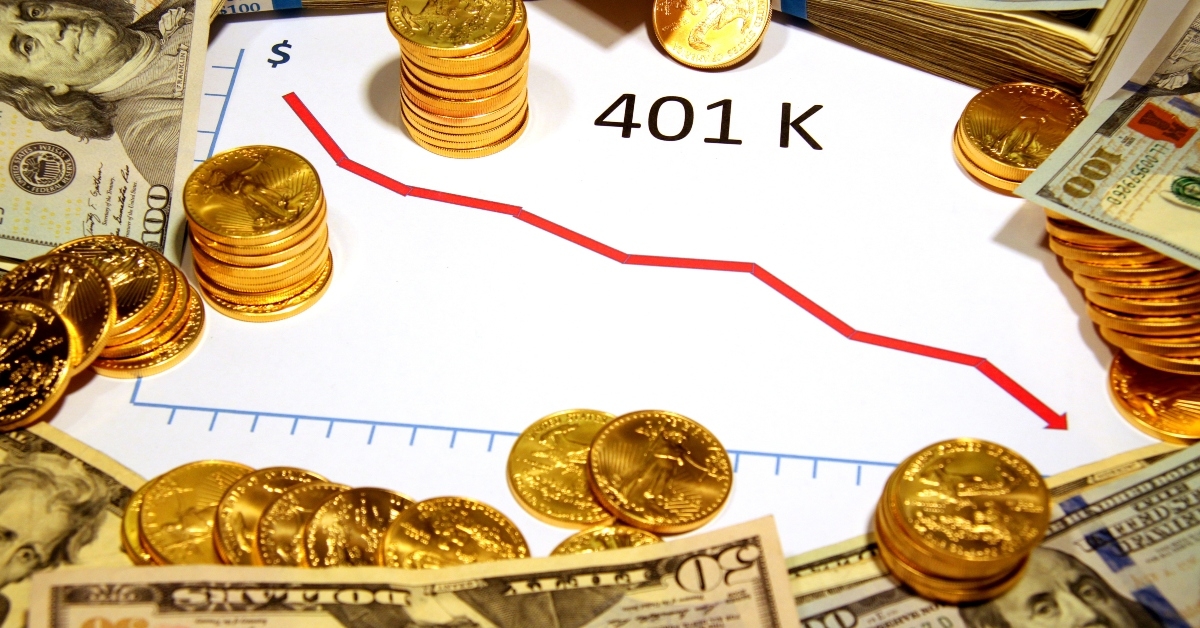 chart graph down with gold and money