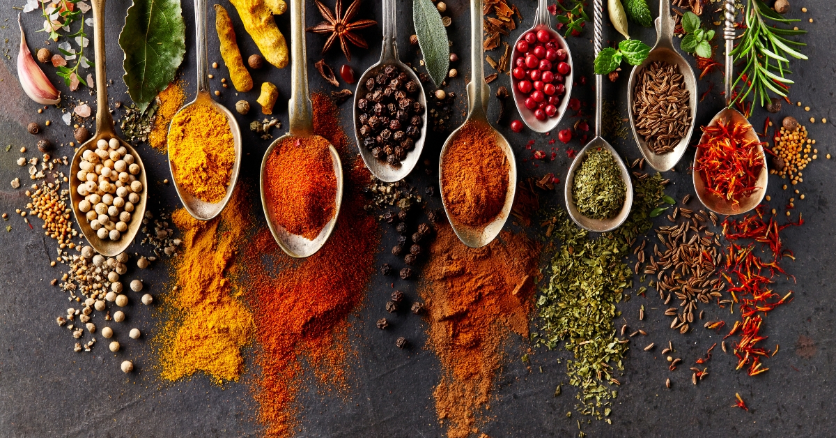 spices on black background
