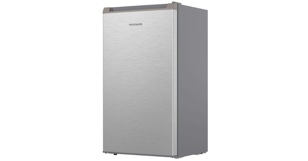 a grey compact fridge