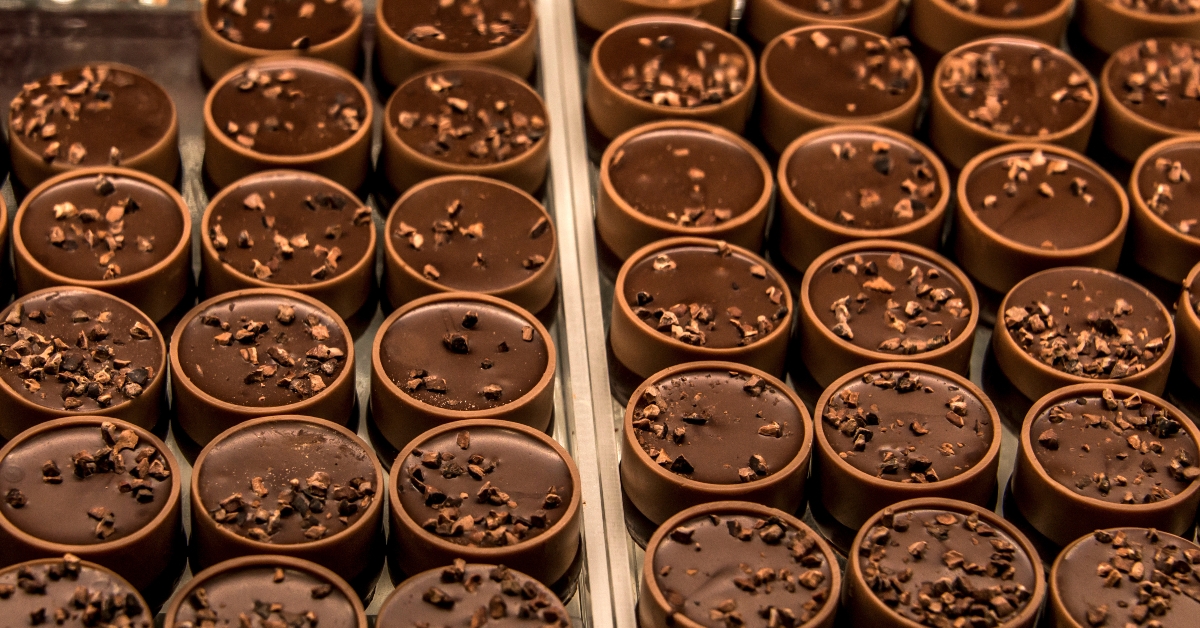 Detail view of different delicious chocolate pralines