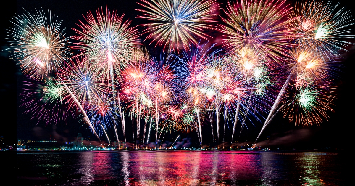 colorful firework display over sea