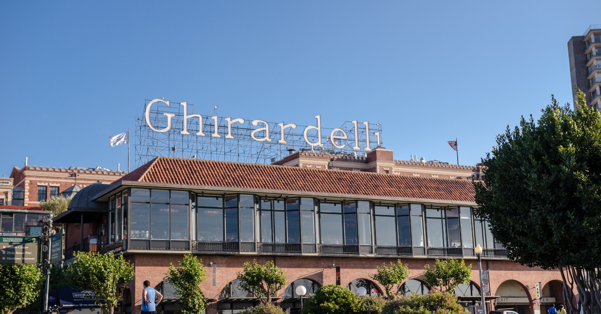 Ghirardelli Square chocolate shop exterior and logo