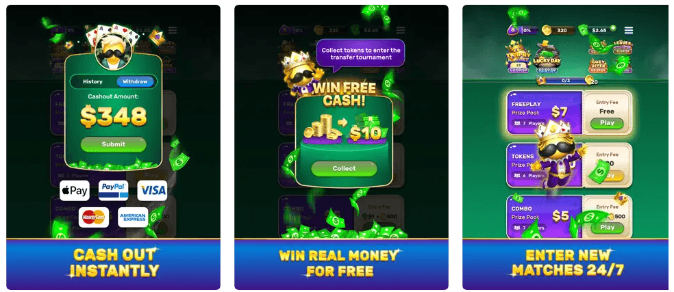 Screenshot of Solitaire Royale mobile app being advertised and played from Apple App Store