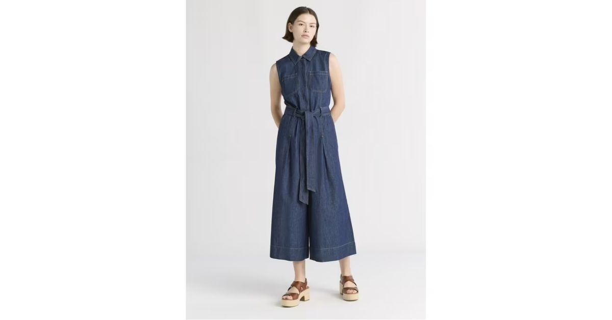 chambray wide leg cropped jumpsuit