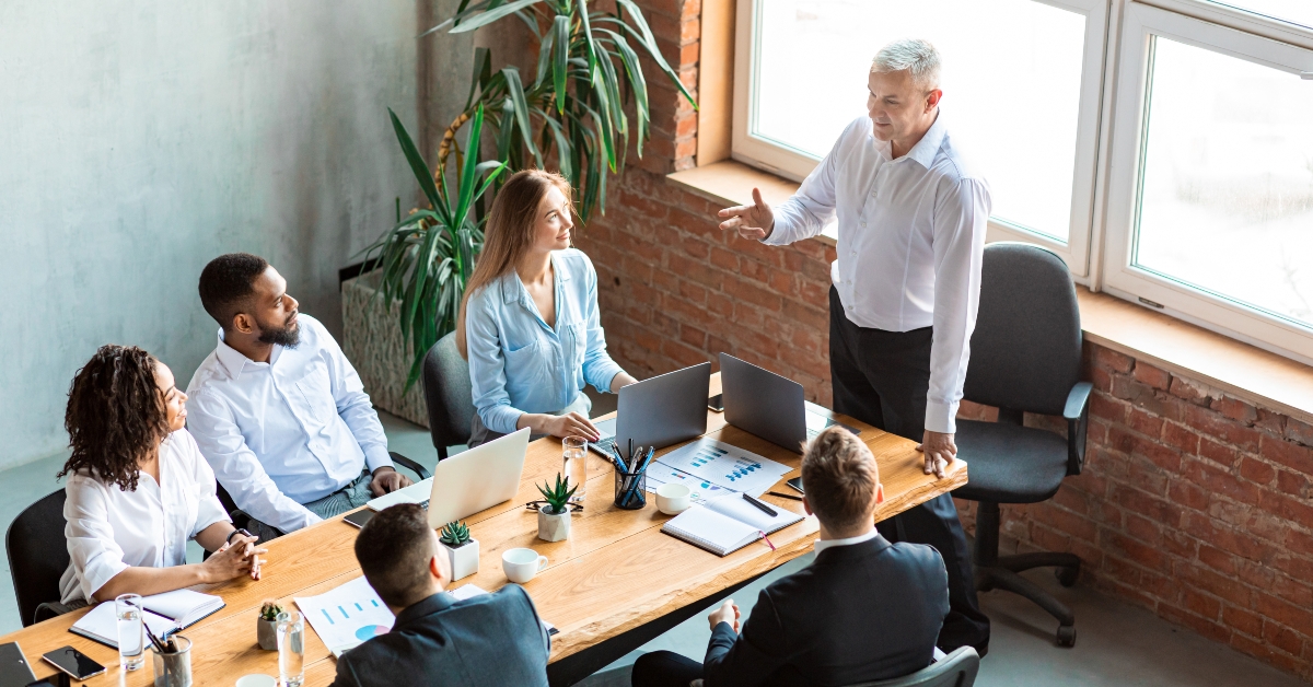 employer giving speech on meeting