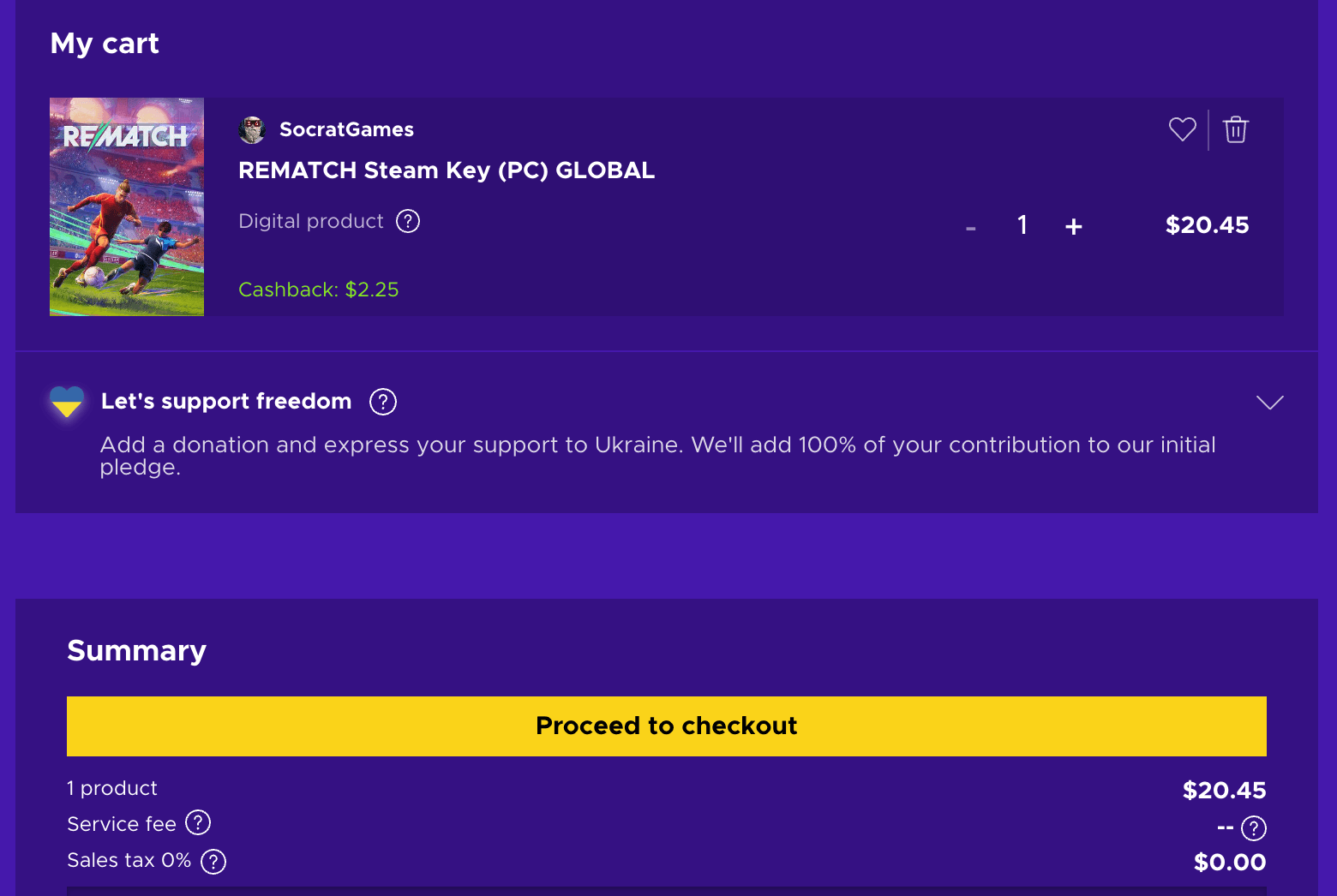 Eneba screenshot showing cart