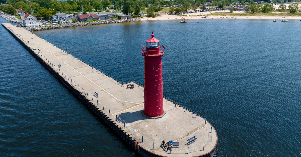 Muskegon Michigan, lighthouse on Lake Michigan