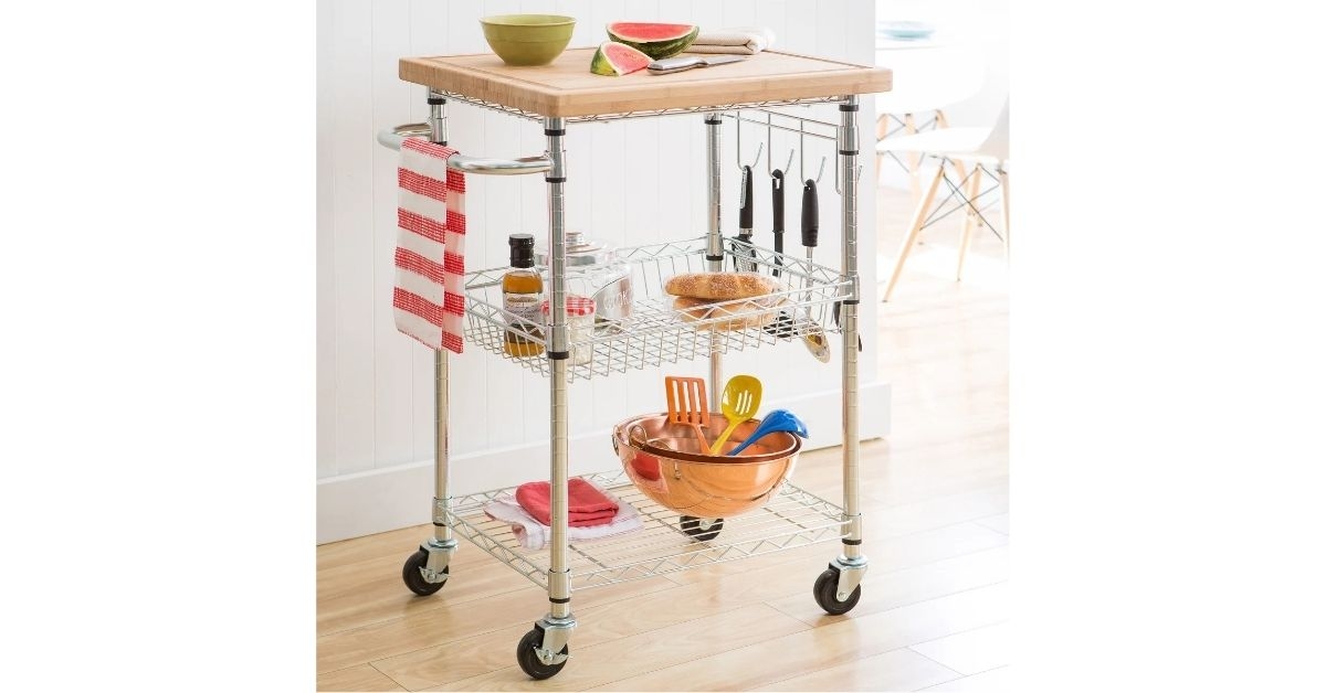 trinity ecostorage bamboo top kitchen cart