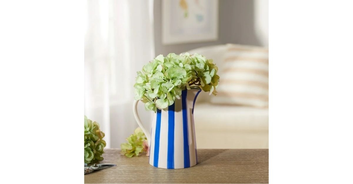 blue stripe ceramic pitcher vase