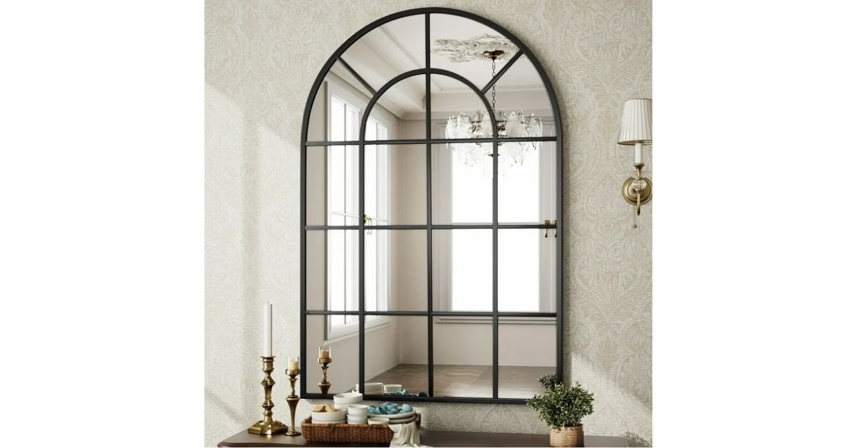 beautypeak arched windowpane wall mirror