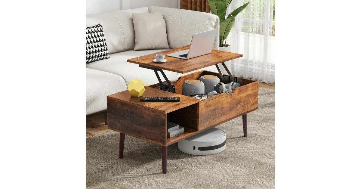 table with storage shelf and hidden compartment