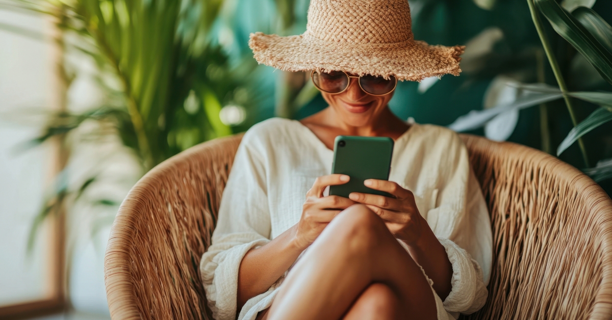 female tourist using smartphone