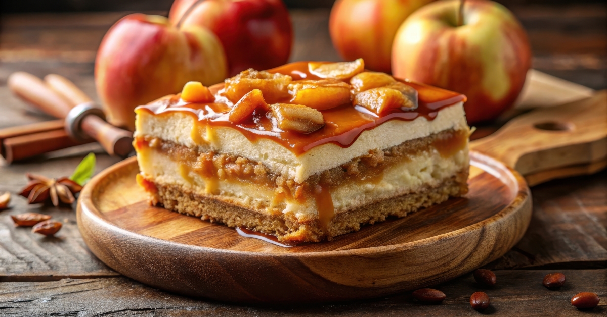 caramel apple cheesecake slice