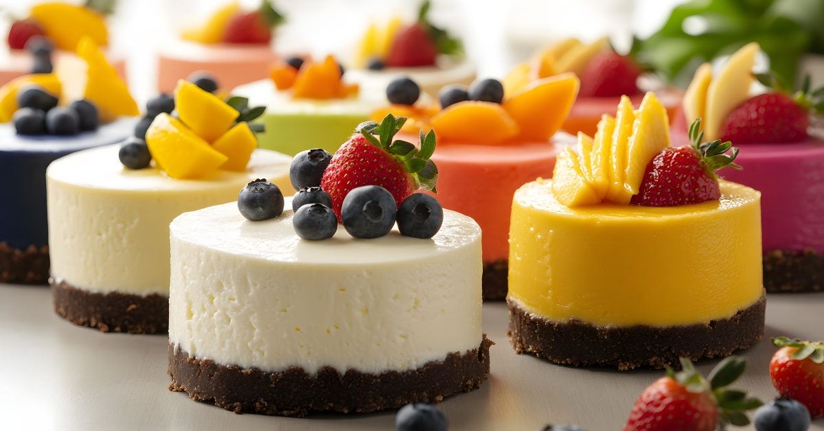 colorful mini cheesecakes