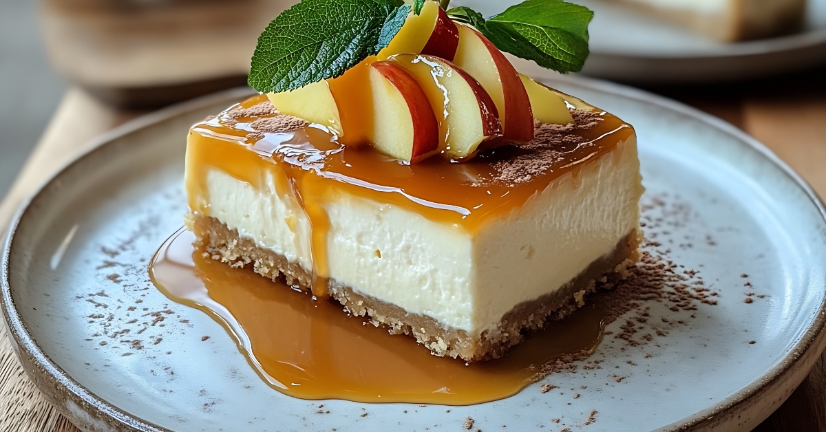 creamy cheesecake with caramel sauce