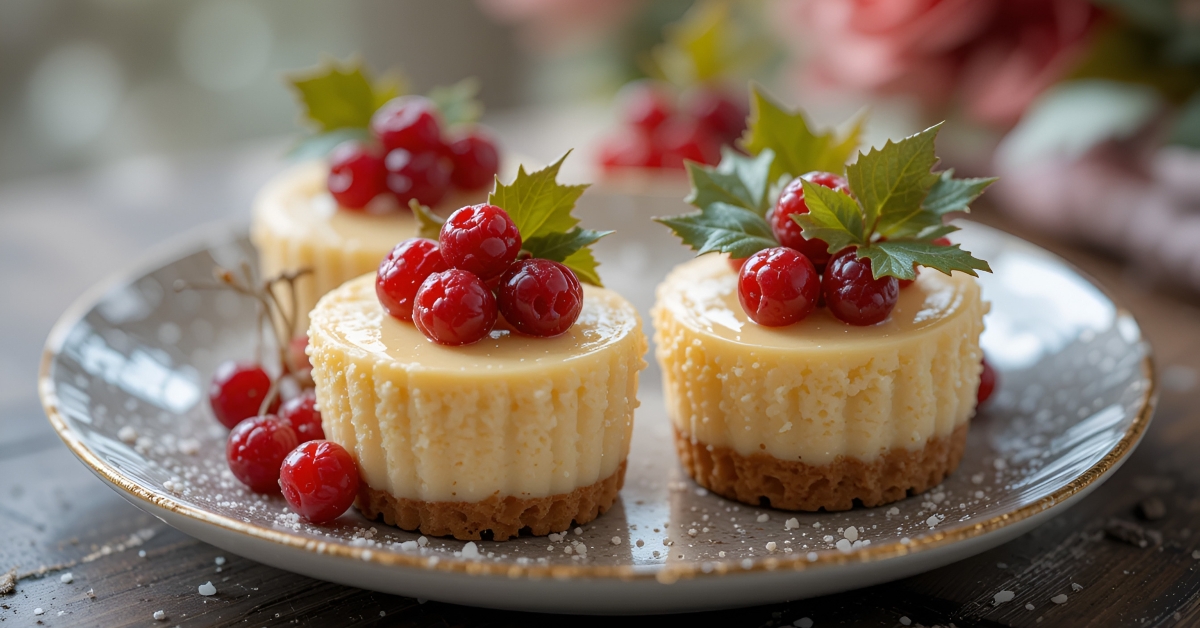 mini cheesecakes adorned with red berries