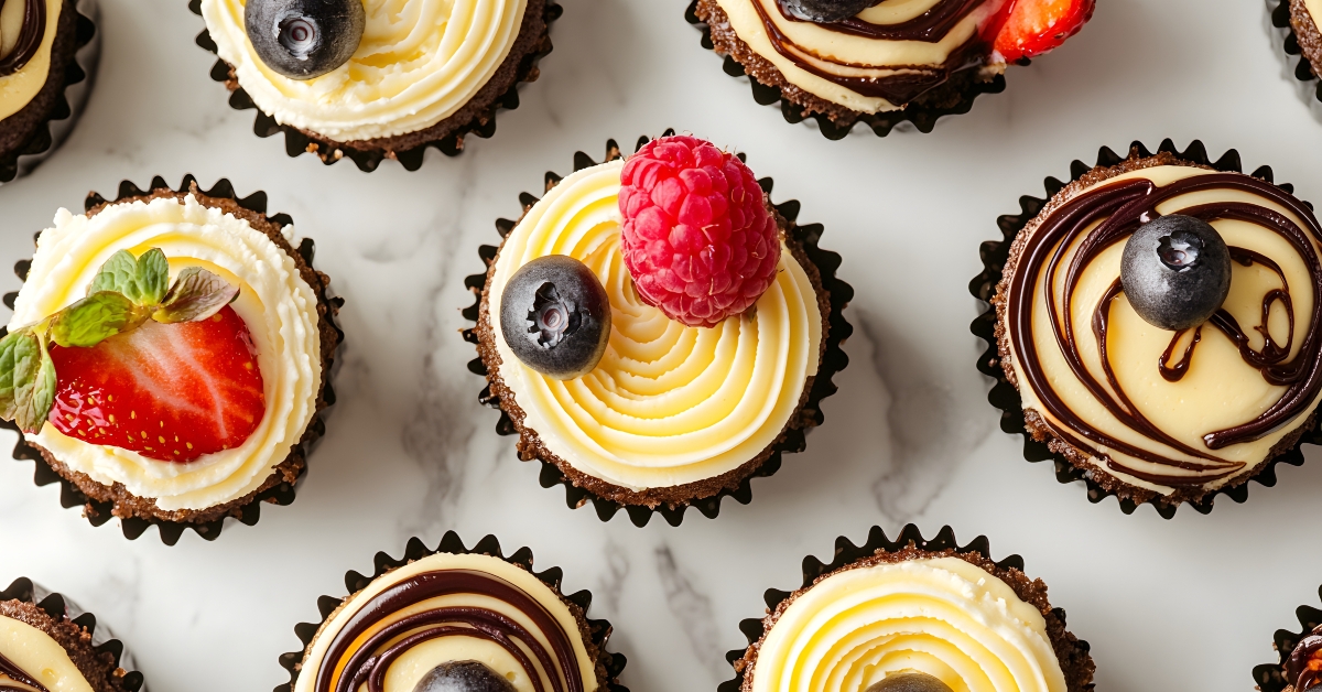 mini cheesecakes with swirl designs