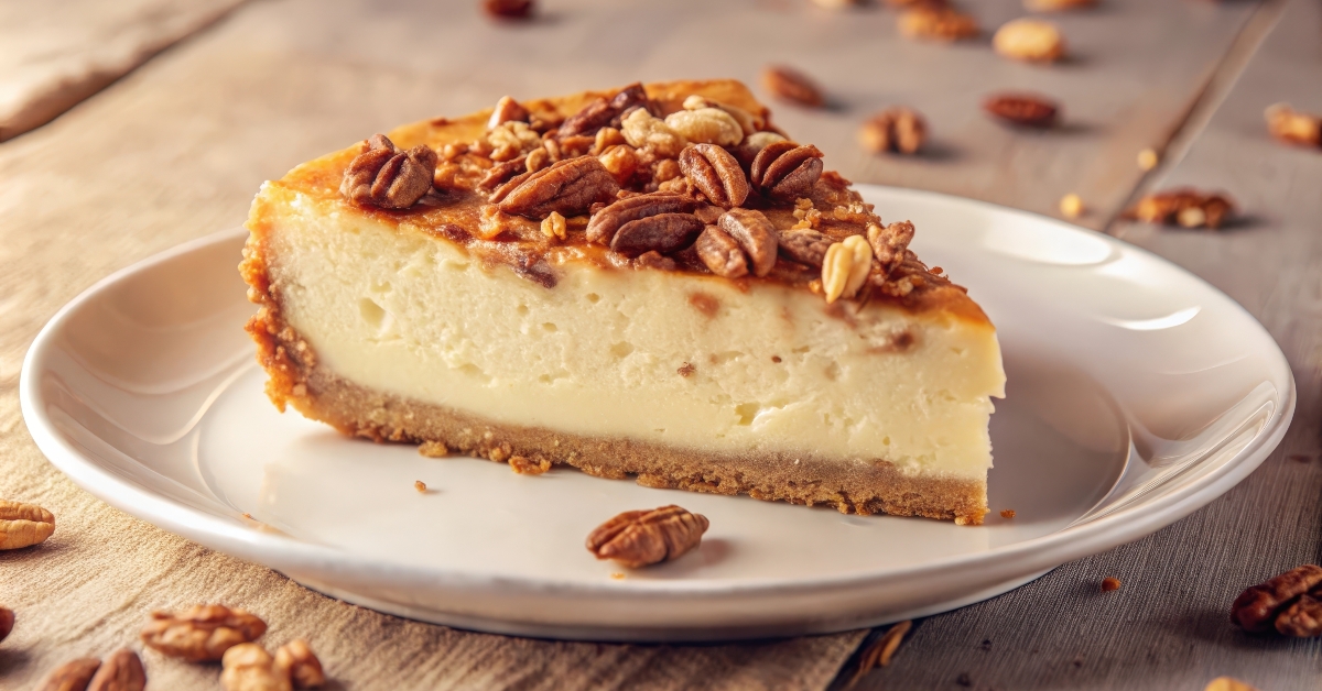 single slice of pecan cheesecake