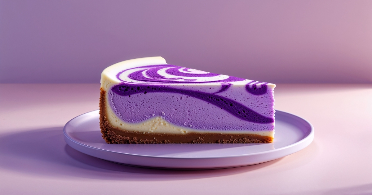 vibrant ube cheesecake slice