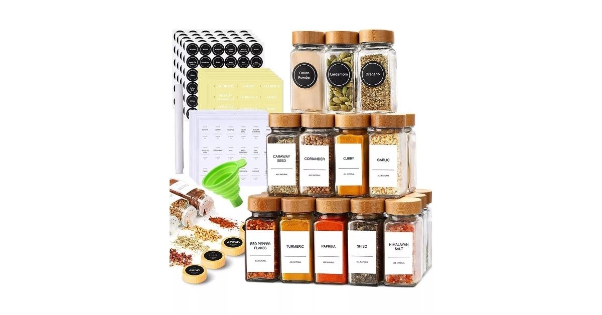 glass spice jars with label set