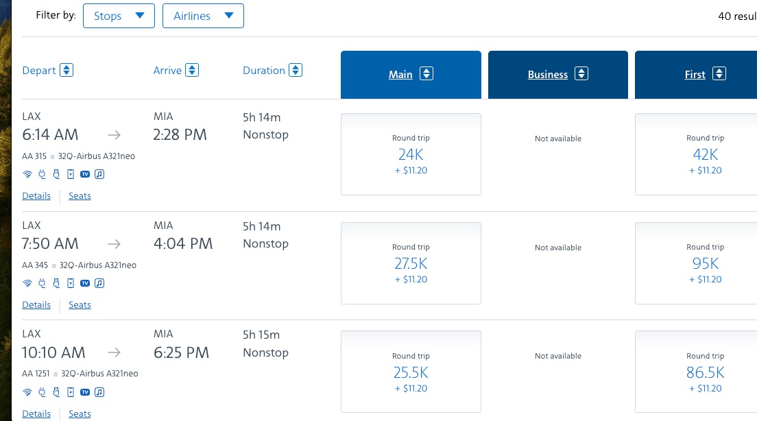 flight booking page showing price by miles