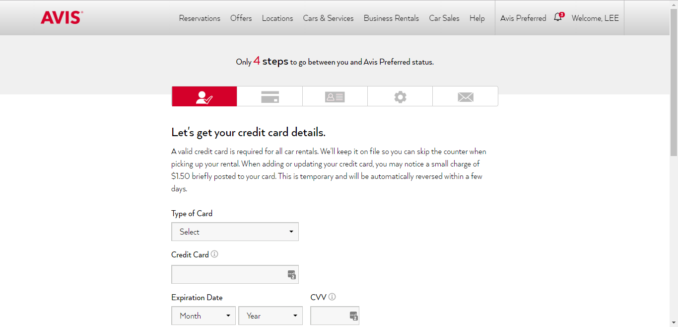 Avis signup step three