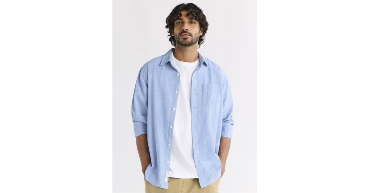 mens linen blend button front shirt