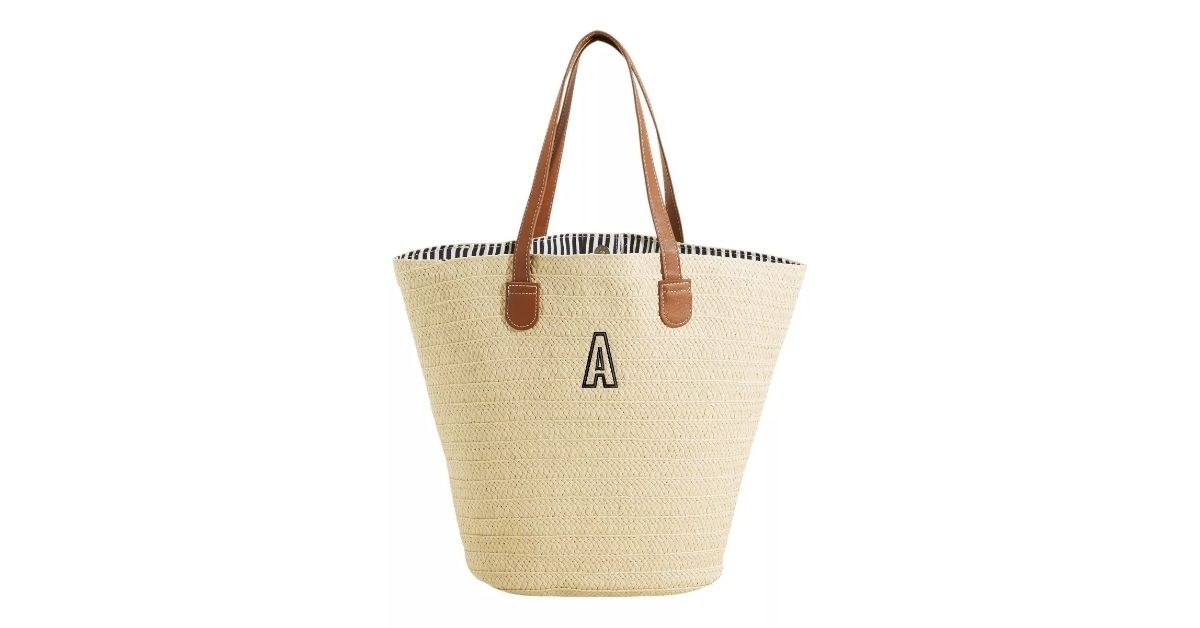 initial straw beach bag
