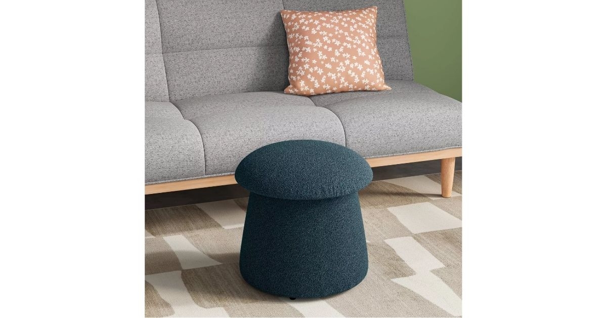 mushroom upholstered storage ottoman boucle