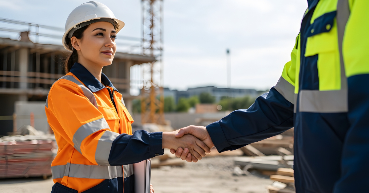 construction workers handshake