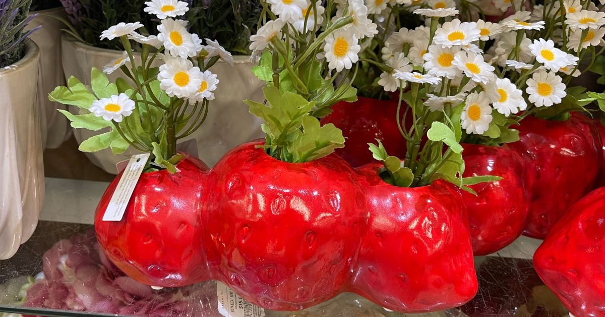 strawberry faux floral planter