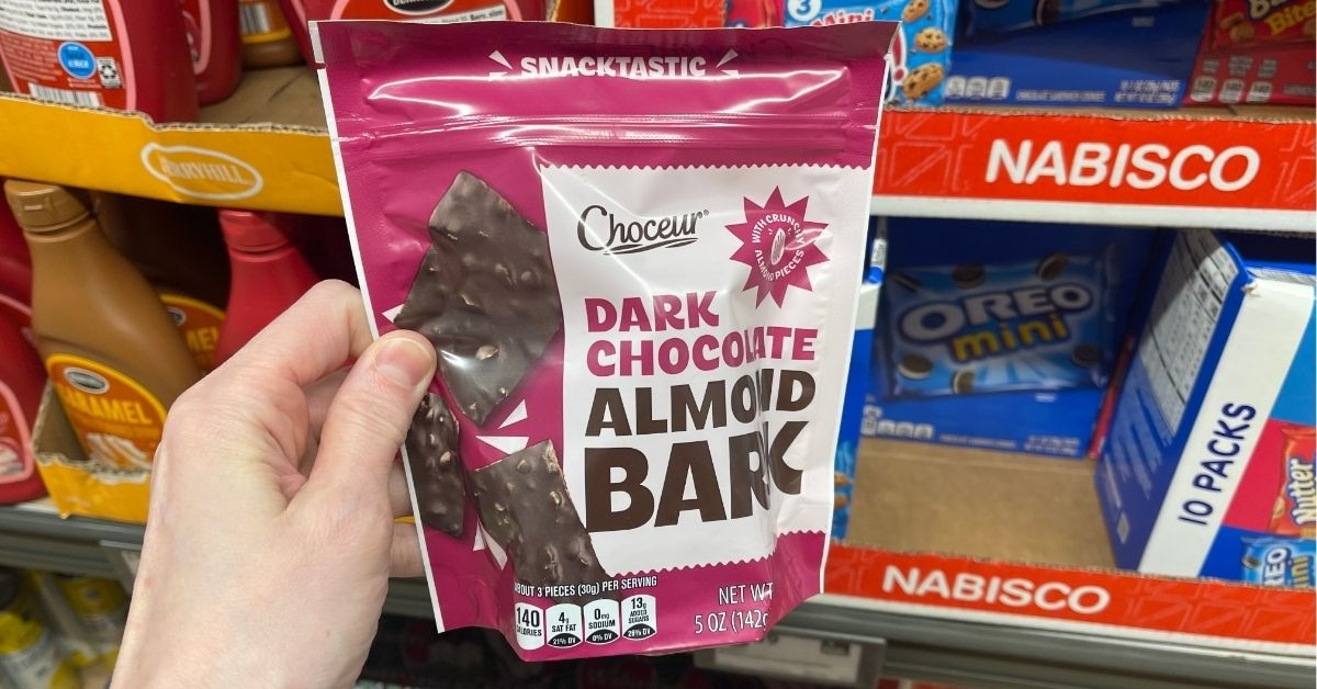 a pack of dark chocolate almond bark