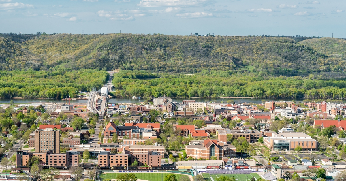 aerial view of Winona, Minnesota