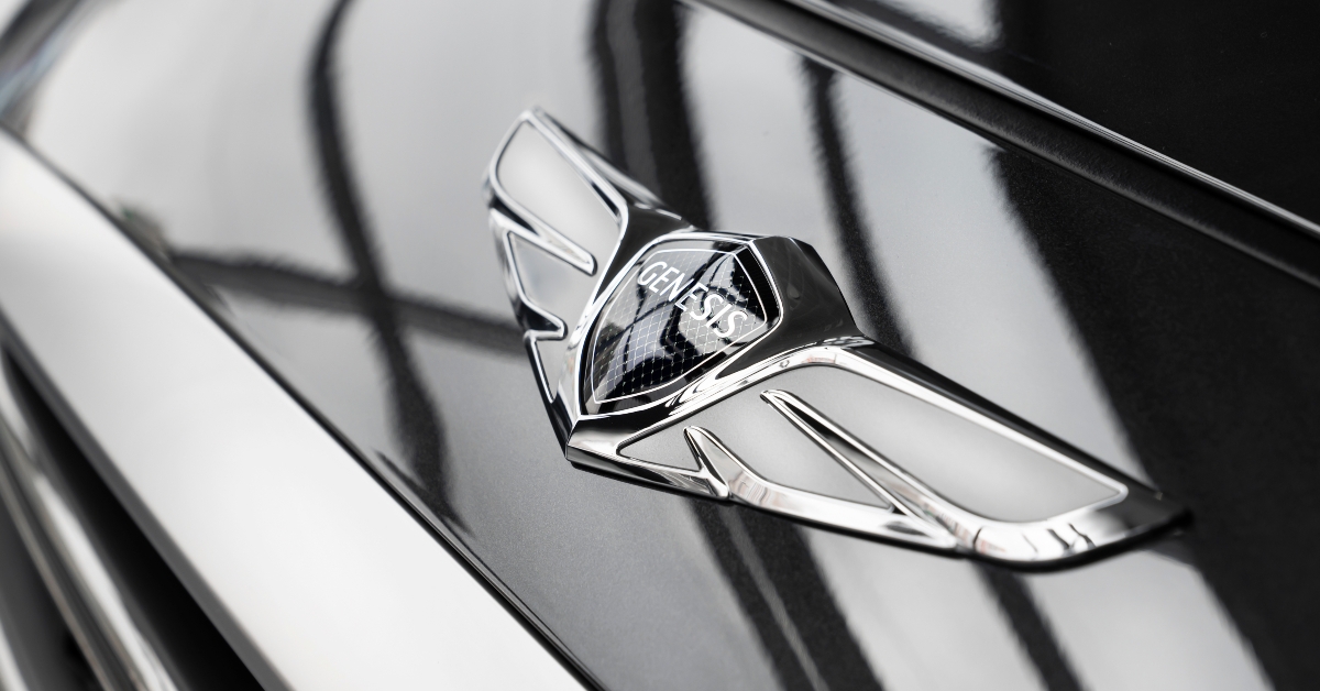 Hyundai car brand on the hood of the car