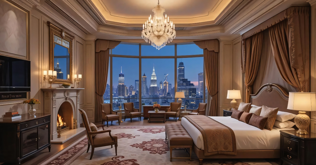 luxurious hotel suite bedroom