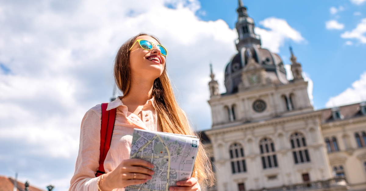 woman traveling with map