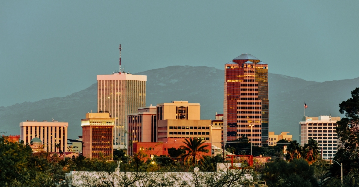 downtown at dusk