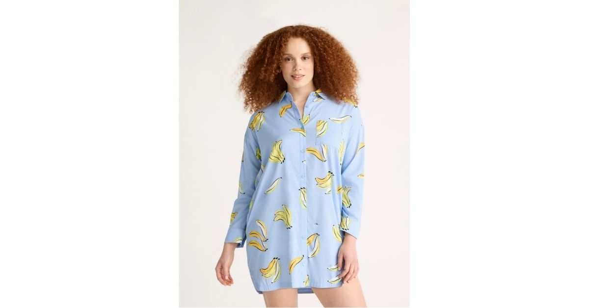 woven long sleeve button front sleepshirt