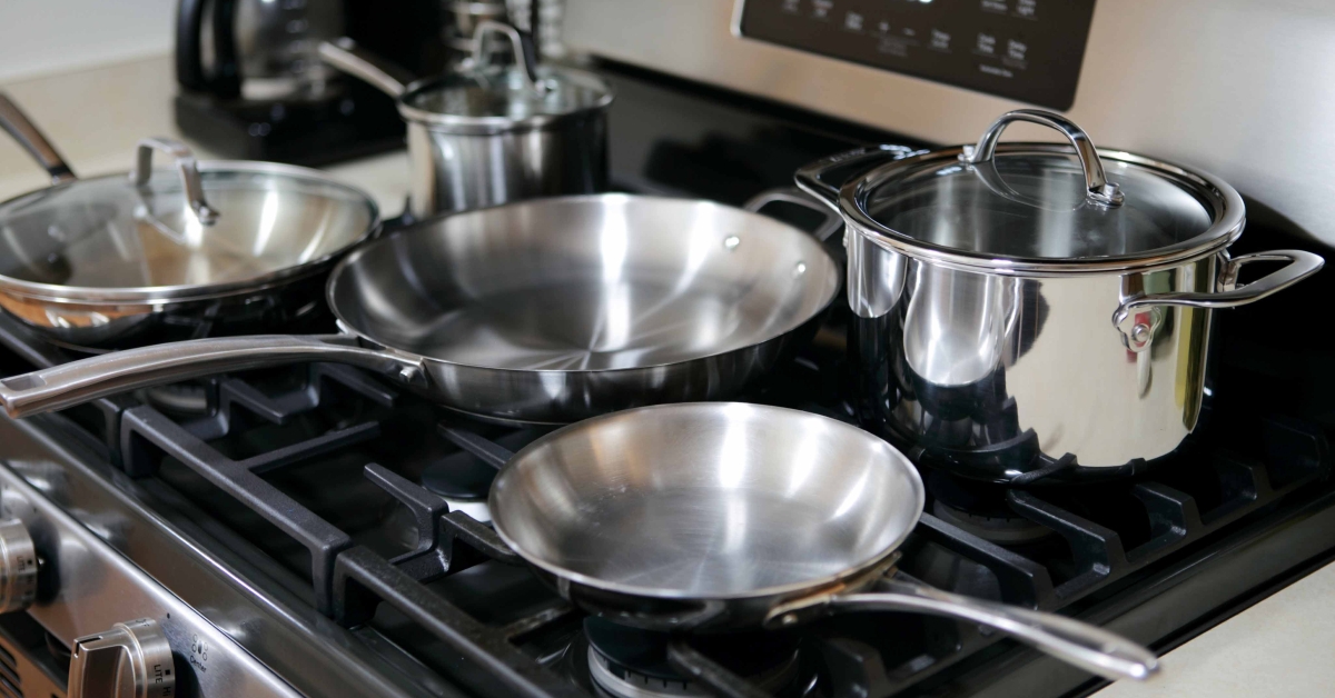 gas stove oven with stainless steel cookware