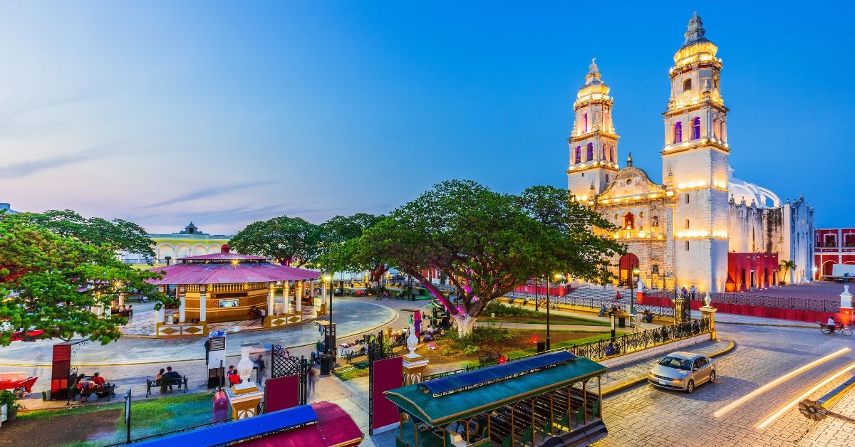 the independence plaza in old town of campeche mexico
