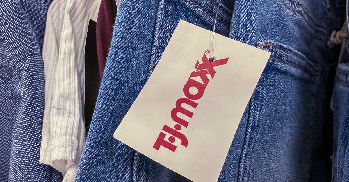 tj maxx sales tag on a pair of jeans