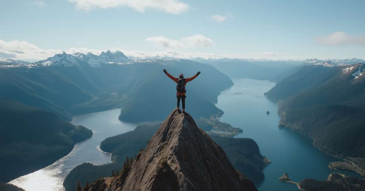 man stands on a mountain top