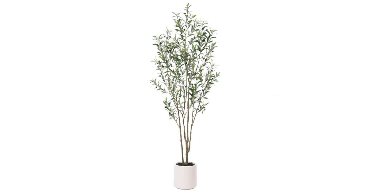 artificial olive tree with white planter