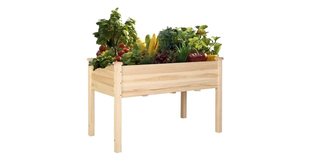 wooden raised garden bed with liner