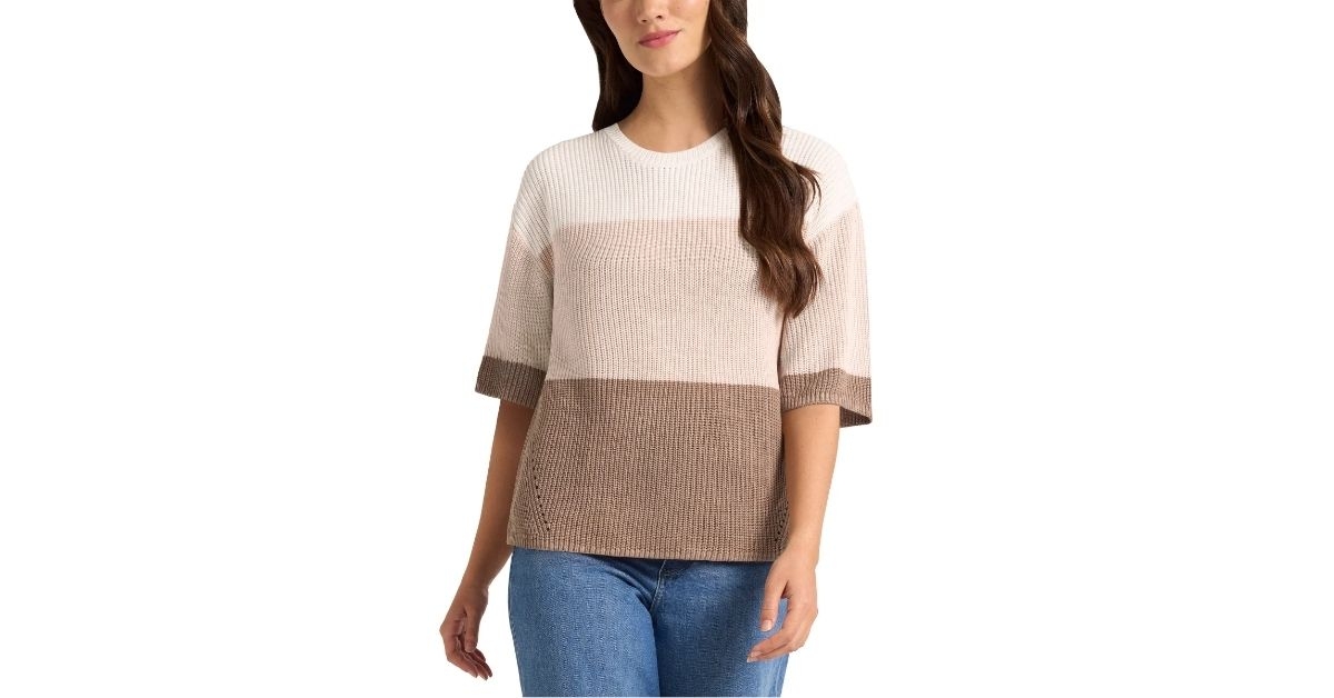 womens elbow sleeve colorblock sweater